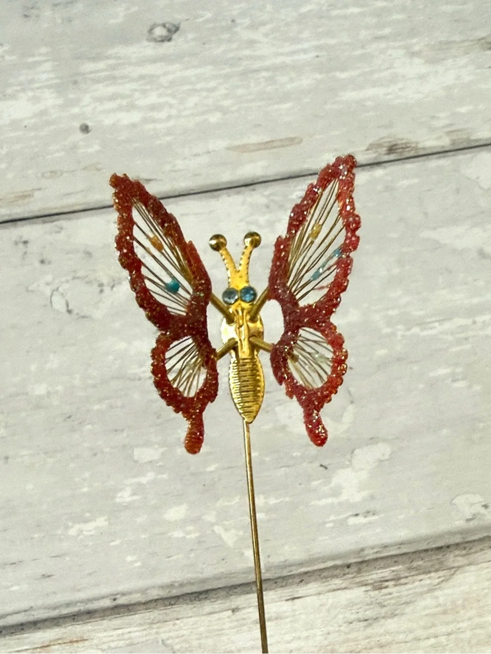 Beautiful Butterfly Glotter Brooch Pin Gold Orange Womens Girls Tween Jewelry